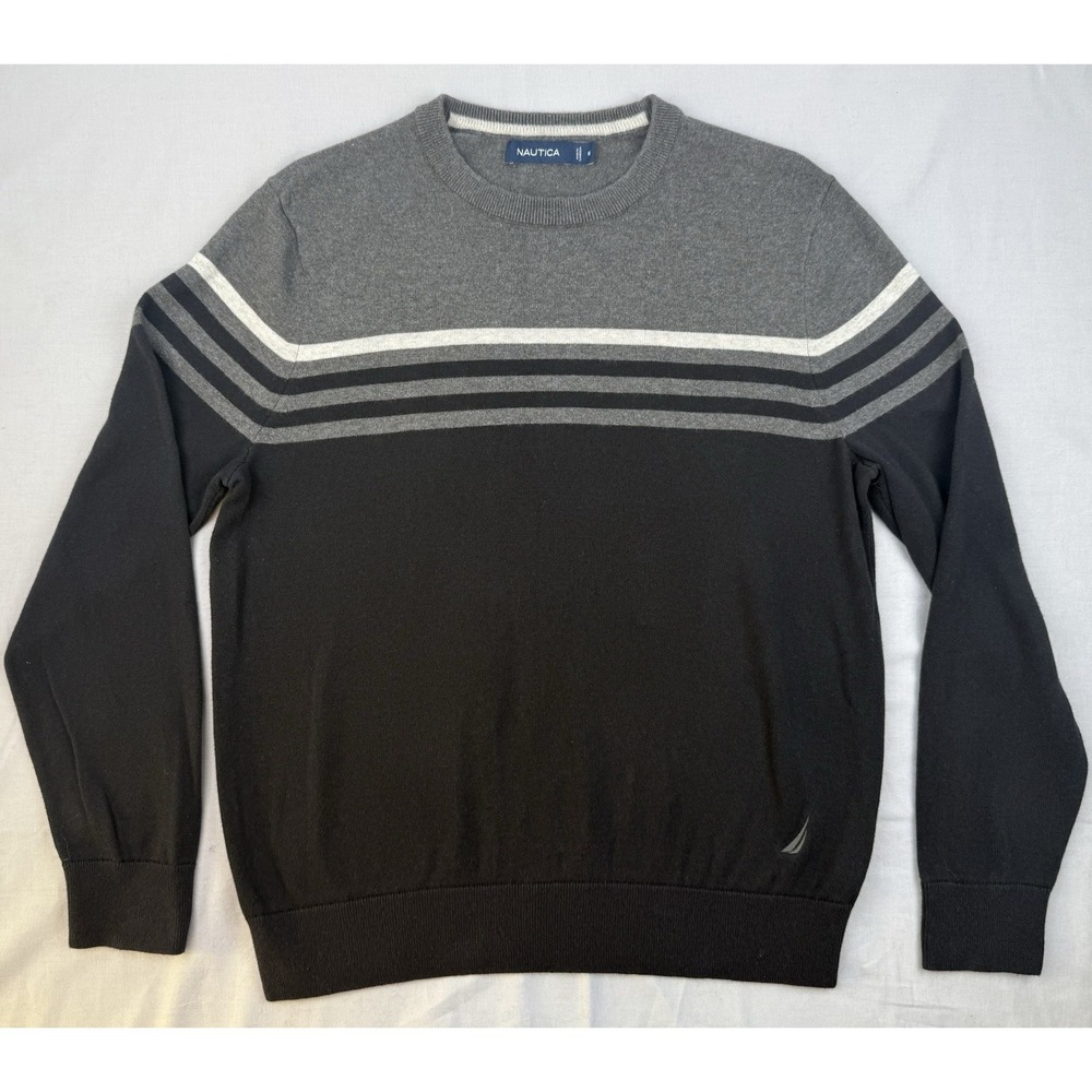 Nautica Striped Crewneck Sweater Mens Medium Coastal Classic